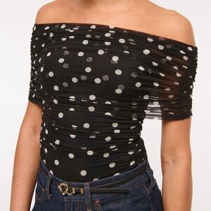 Black and White Puff Sleeve Ruched Blouse